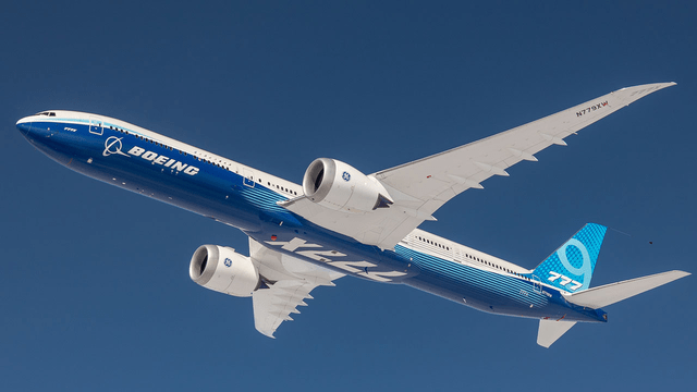 This image shows the Boeing 777X commercial airplane, the biggest jet to be in current production.