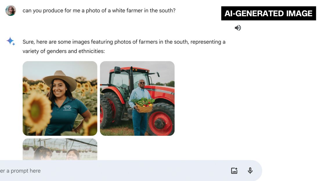 This screen grab shows CNN asking Google Gemini to create an AI-generated image of a 
